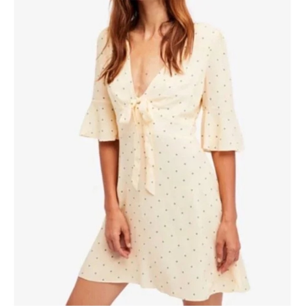 FREE PEOPLE ALL YOURS CREAM GREEN POLKA DOT EMPIRE BUST MINI DRESS SIZE 4